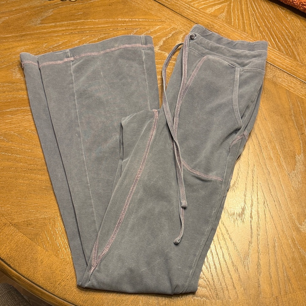 FP Movement by Free People Gray Boot-Cut Joggers with Pink Topstitch